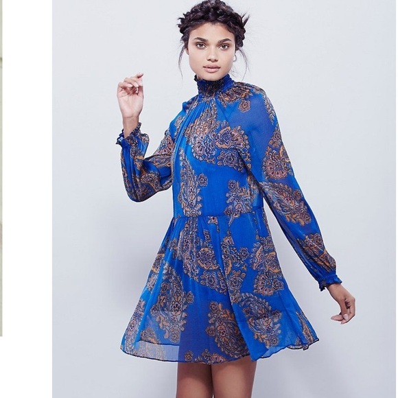 Free People Dresses & Skirts - Free People Moonstruck Paisley Sheer Blue Mini Dress